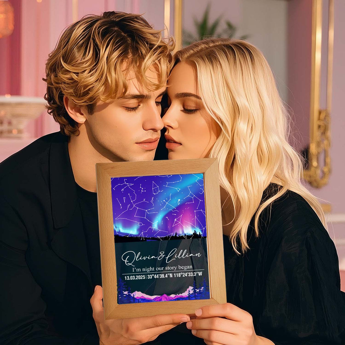 Custom Star Map Night Light Acrylic Lamp with Date Text and Wooden Base Home Decor for Valentine's Day Anniversary Gift for Couples