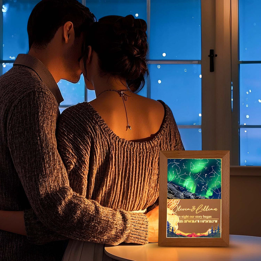 Custom Star Map Night Light Acrylic Lamp with Date Text and Wooden Base Home Decor for Valentine's Day Anniversary Gift for Couples
