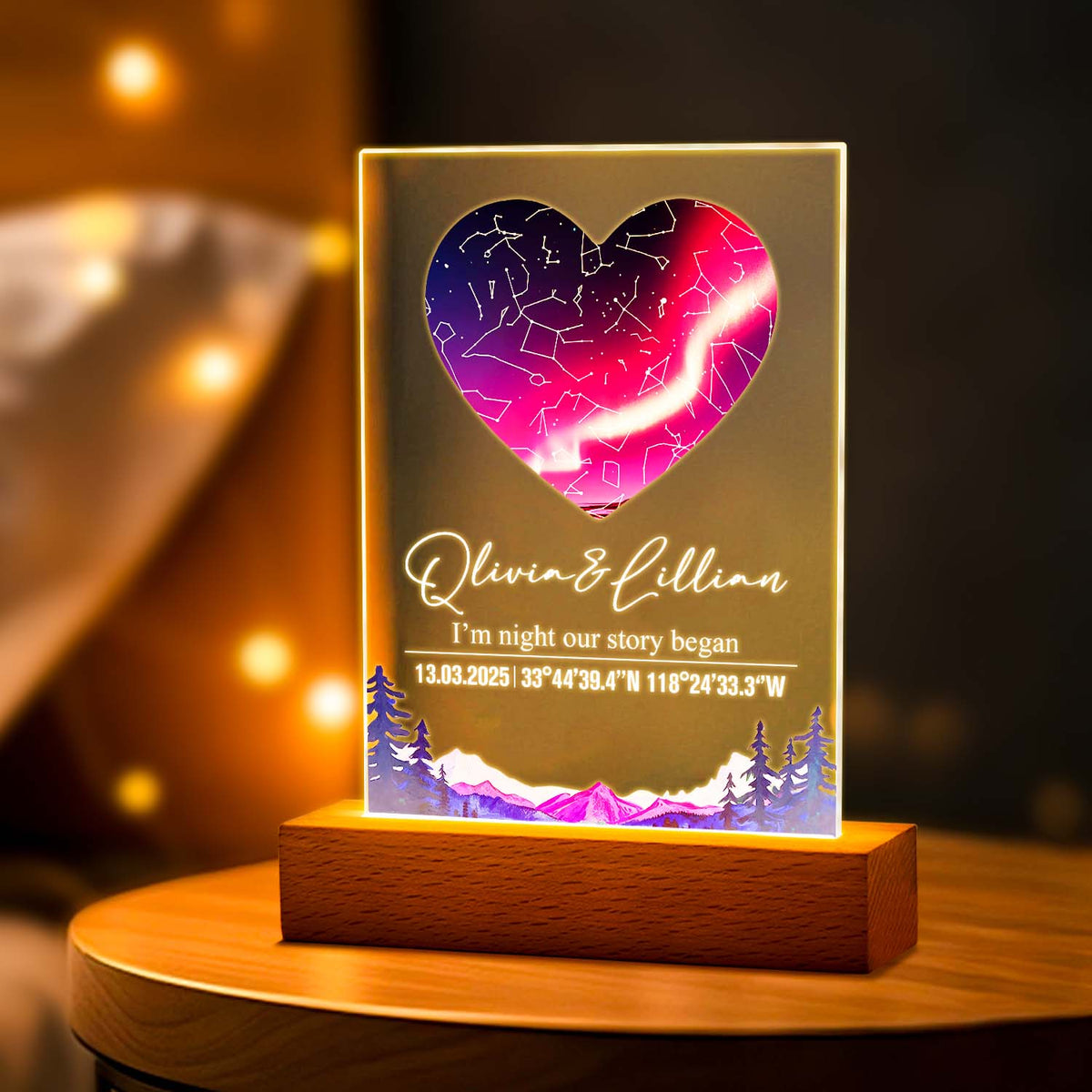 Custom Star Map Night Light Acrylic Lamp with Date Text and Wooden Base Home Decor for Valentine's Day Anniversary Gift for Couples