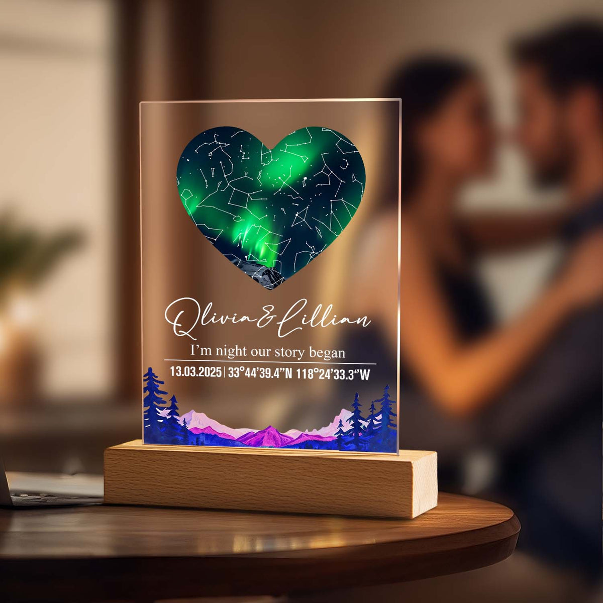 Custom Star Map Night Light Acrylic Lamp with Date Text and Wooden Base Home Decor for Valentine's Day Anniversary Gift for Couples