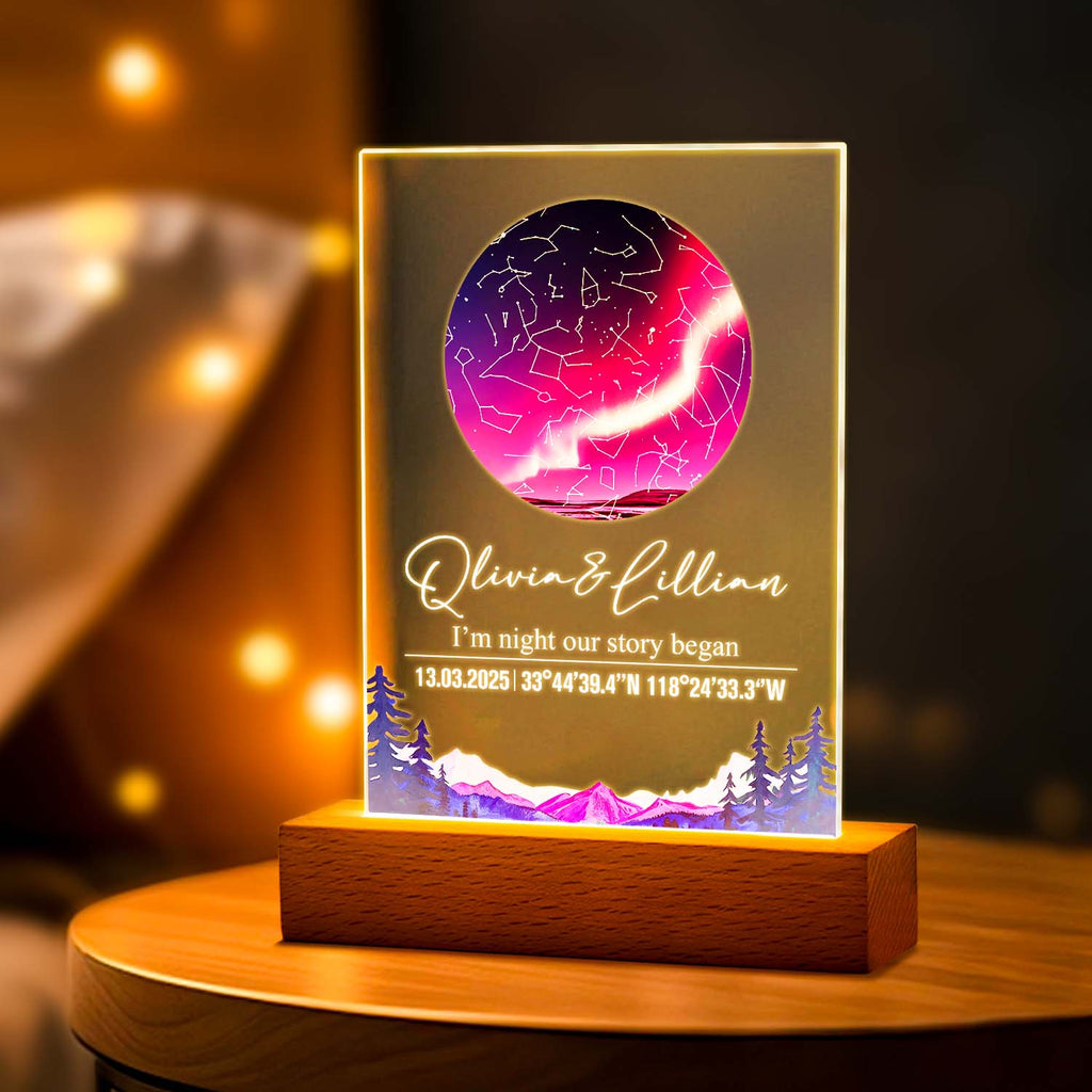 Custom Star Map Night Light Acrylic Lamp with Date Text and Wooden Base Home Decor for Valentine's Day Anniversary Gift for Couples