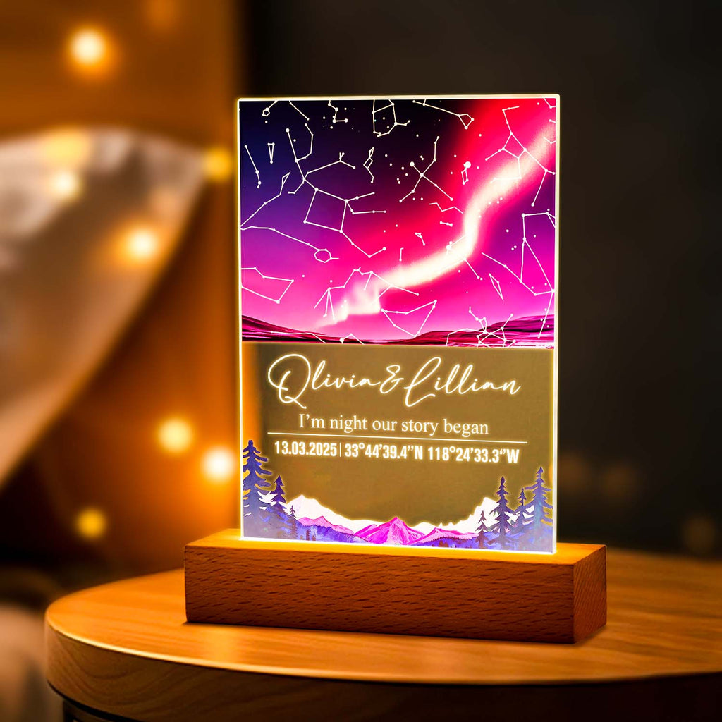 Custom Star Map Night Light Acrylic Lamp with Date Text and Wooden Base Home Decor for Valentine's Day Anniversary Gift for Couples