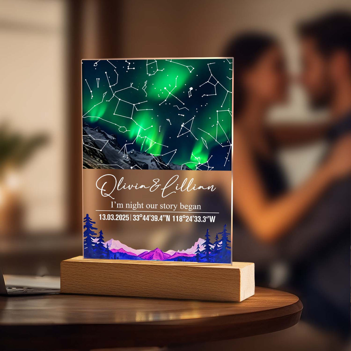 Custom Star Map Night Light Acrylic Lamp with Date Text and Wooden Base Home Decor for Valentine's Day Anniversary Gift for Couples