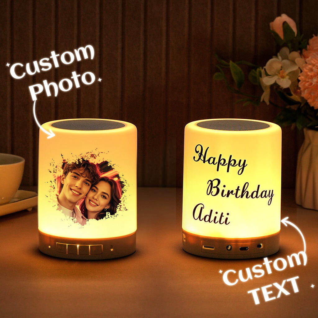 Personalised Bluetooth Speaker Night Light Custom Photo and Text Best Gifts for Her