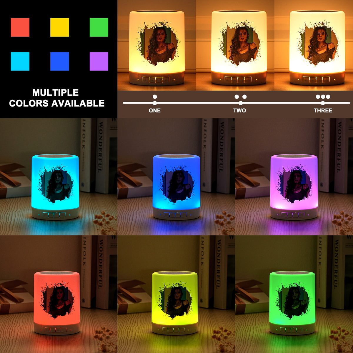 Personalised Bluetooth Speaker Night Light Custom Photo and Text Best Gifts for Her
