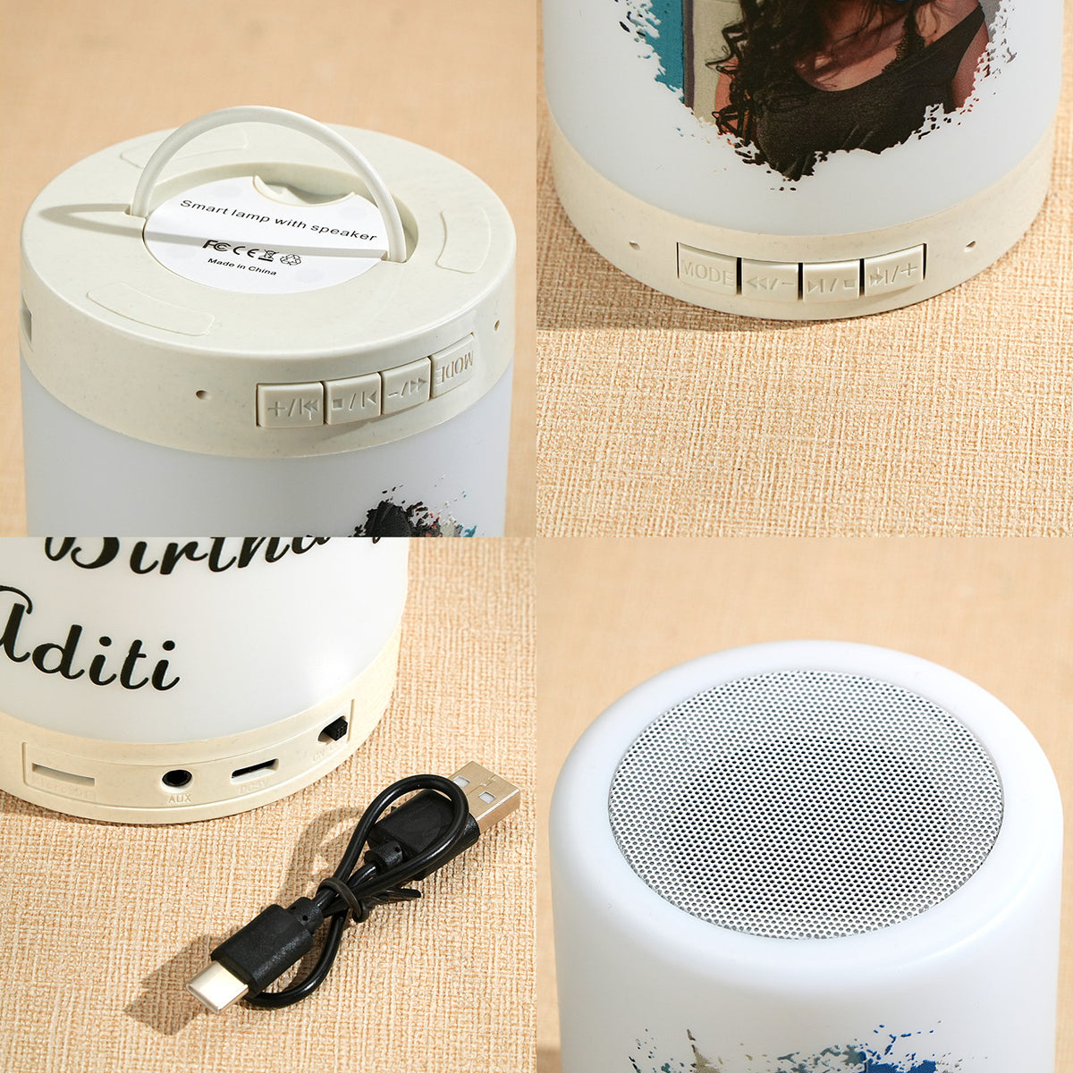 Personalised Bluetooth Speaker Night Light Custom Photo and Text Best Gifts for Her
