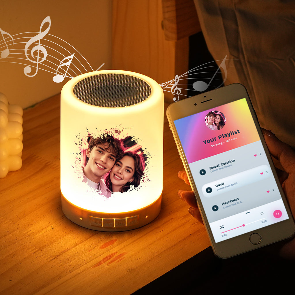 Personalised Bluetooth Speaker Night Light Custom Photo and Text Best Gifts for Her
