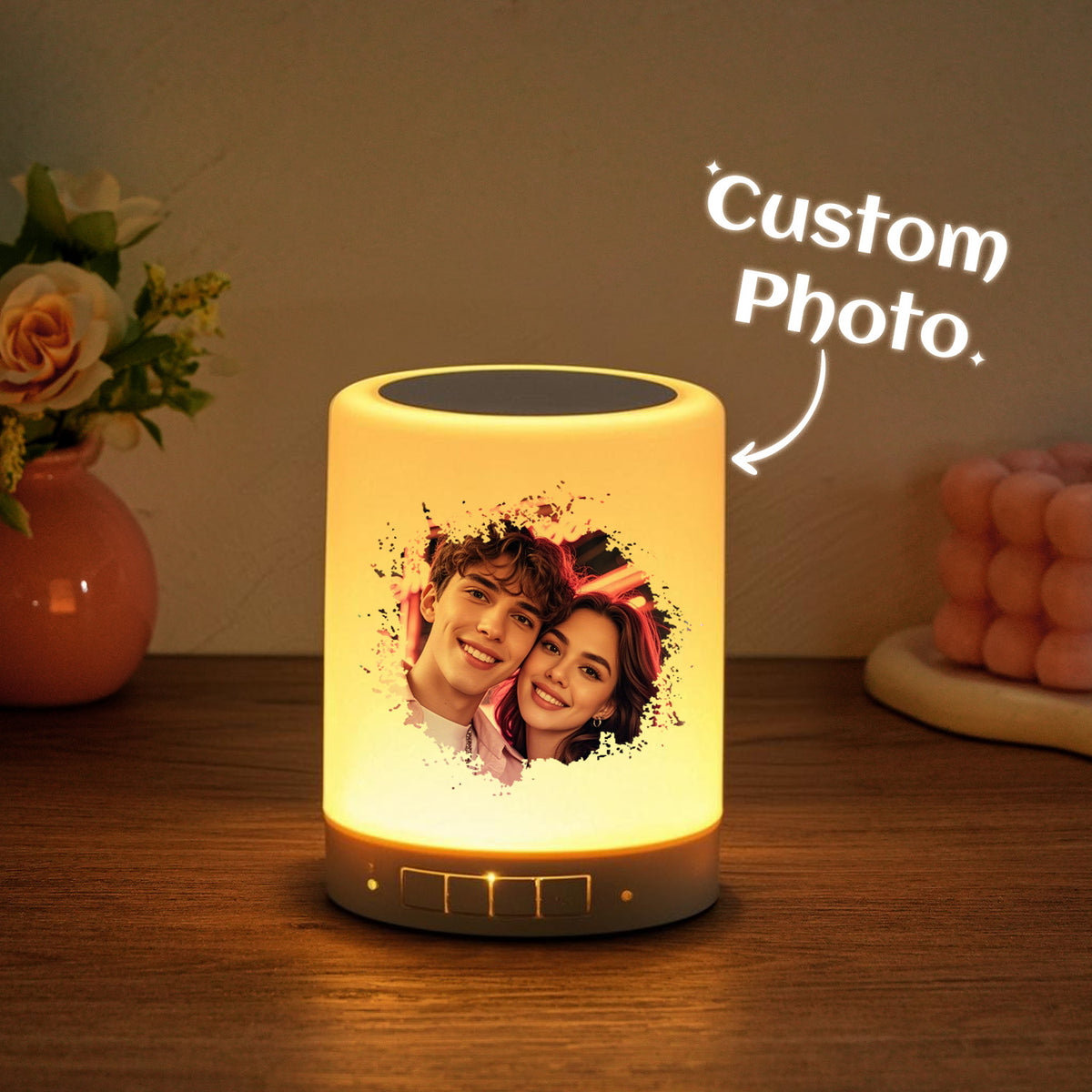 Personalised Bluetooth Speaker Night Light Custom Photo and Text Best Gifts for Her