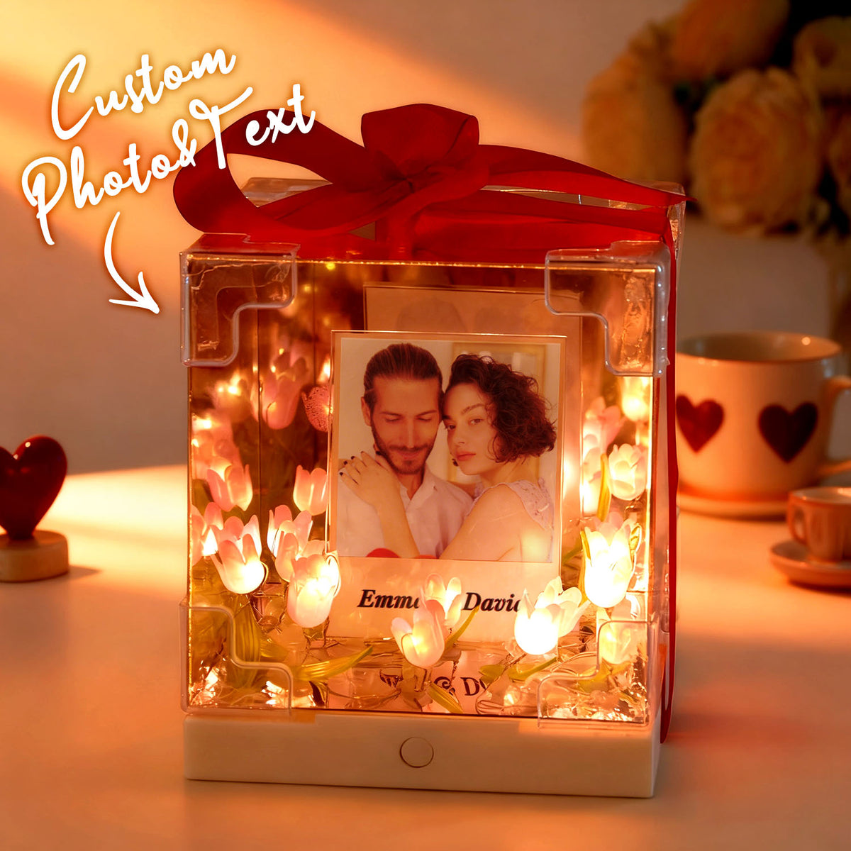 Custom Music Photo Tulip Flower Infinity Mirror Box Infinity Mirror Flower with Your Picture and Text DIY Kit