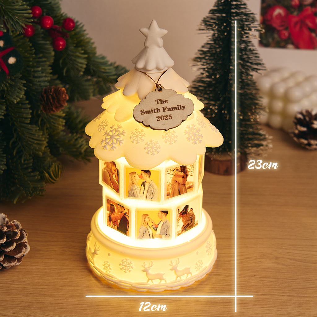 Custom Multi-Photo Rotating Night Light Music Box Engraved Family Keepsake Lamp Christmas Drift Bottle Light Christmas Tree Light Christmas Gift