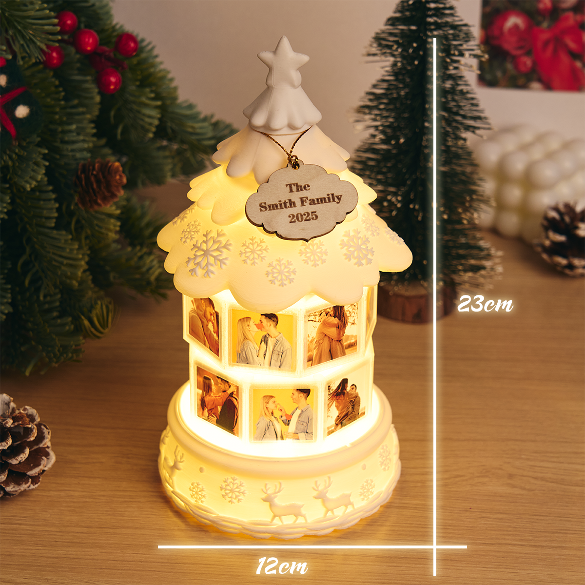 Custom Multi-Photo Rotating Night Light Music Box Engraved Family Keepsake Lamp Christmas Drift Bottle Light Christmas Tree Light Christmas Gift