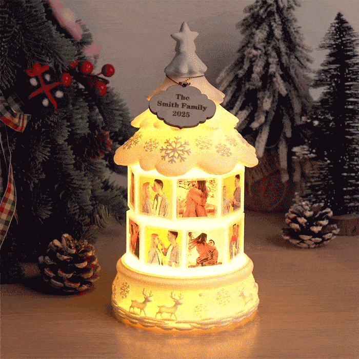 Custom Multi-Photo Rotating Night Light Music Box Engraved Family Keepsake Lamp Christmas Drift Bottle Light Christmas Tree Light Christmas Gift