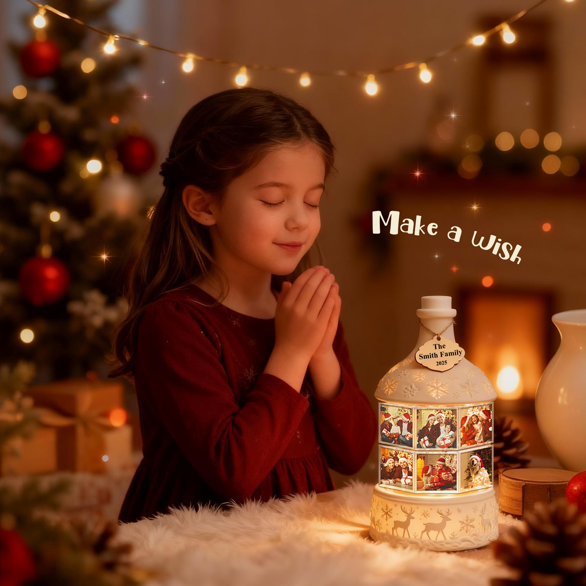 Custom Multi-Photo Rotating Night Light Music Box Engraved Family Keepsake Lamp Christmas Drift Bottle Light Christmas Tree Light Christmas Gift
