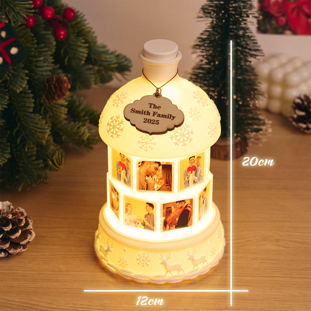 Custom Multi-Photo Rotating Night Light Music Box Engraved Family Keepsake Lamp Christmas Drift Bottle Light Christmas Tree Light Christmas Gift