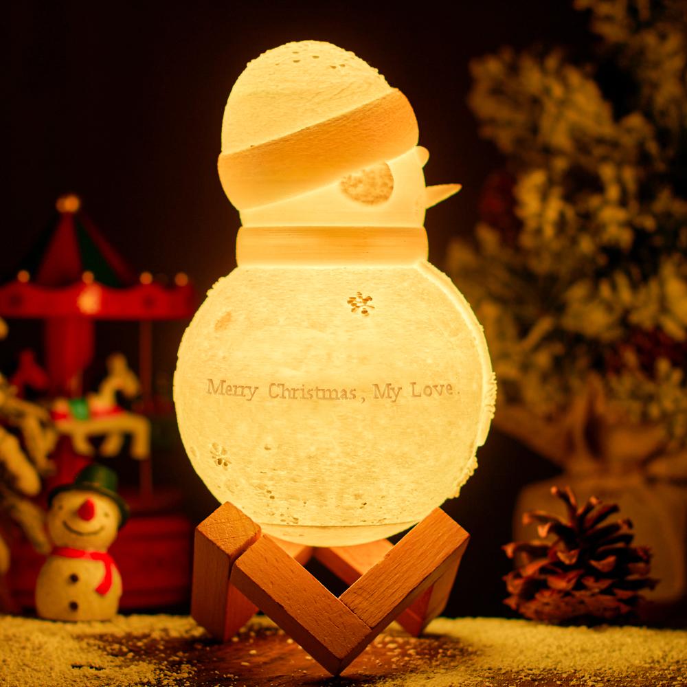 Custom Photo Engraved Night Light Snowman Lamp Christmas Gift - Tap Six Colors