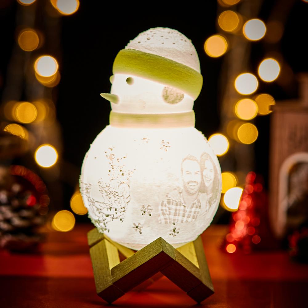 Snowman Lamp, Custom Photo Engraved Night Light Christmas Gift for Lover - Tap Six Colors