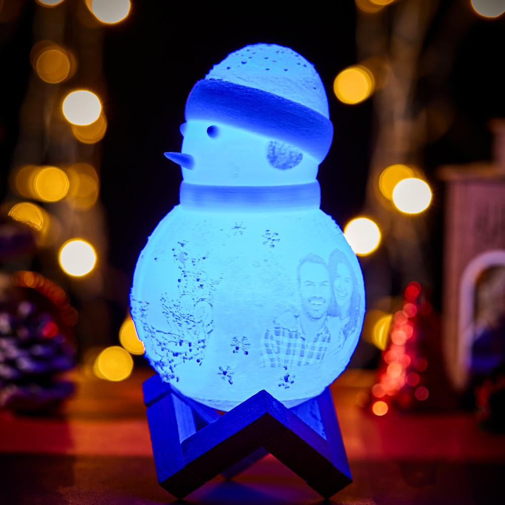 Snowman Lamp, Custom Photo Engraved Night Light Christmas Gift for Lover - Tap Six Colors
