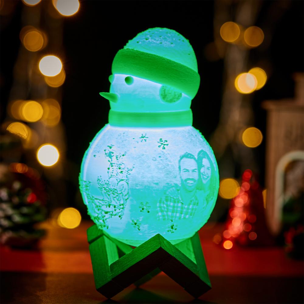 Snowman Lamp, Custom Photo Engraved Night Light Christmas Gift for Lover - Tap Six Colors