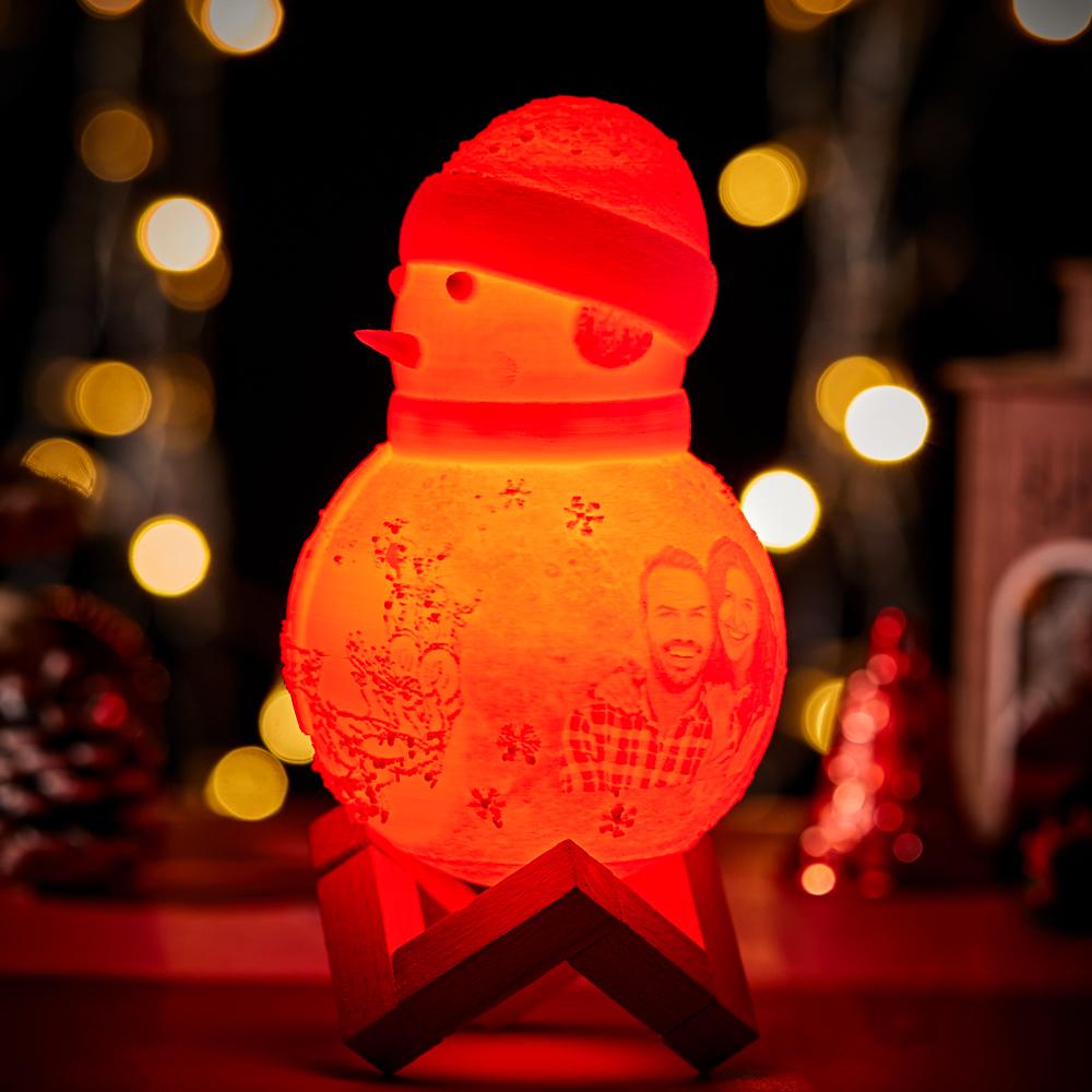 Custom 3D Photo Lamp, Creative Engraved Snowman Lamp Christmas Gift - Tap Six Colors