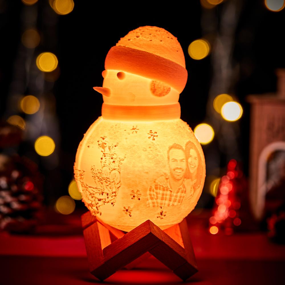 Snowman Lamp, Custom Photo Engraved Night Light Christmas Gift for Lover - Tap Six Colors