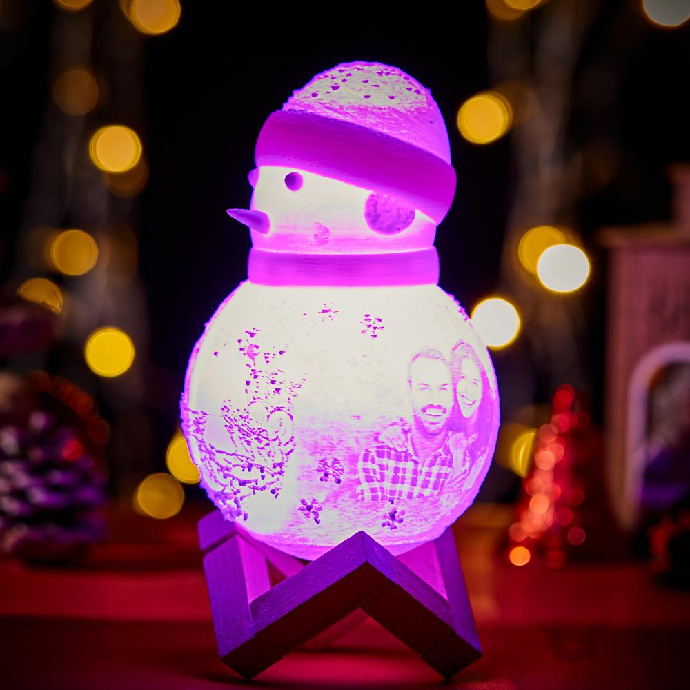 Custom Photo Engraved Night Light Snowman Lamp Christmas Gift - Tap Six Colors