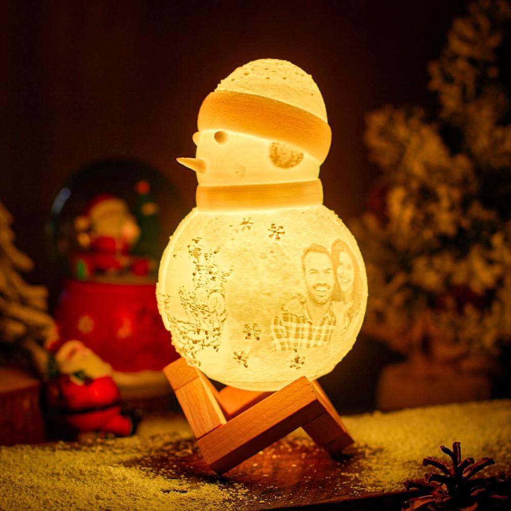 Custom 3D Photo Lamp, Creative Engraved Snowman Lamp Christmas Gift - Tap Six Colors