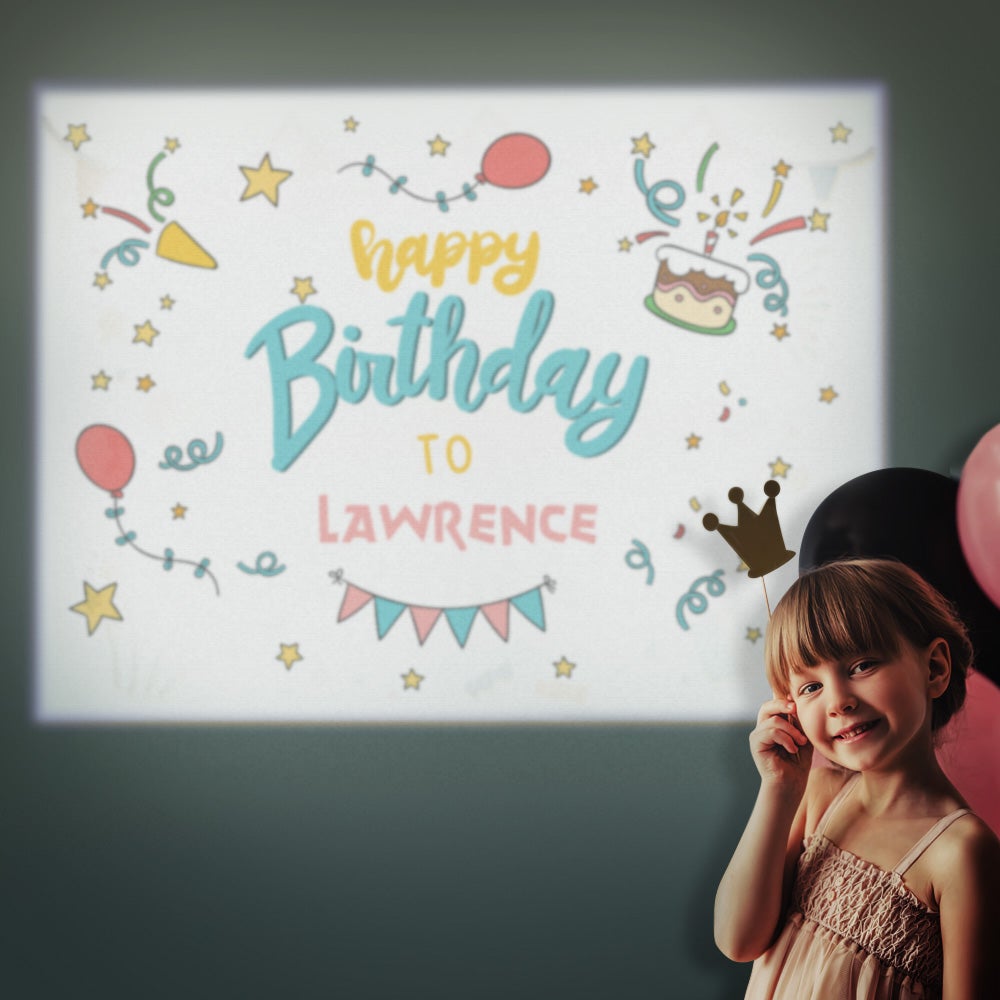 Custom Name Cartoon Happy Birthday Projector Lamp Home Party Decor Atmosphere Light Birthday Gift