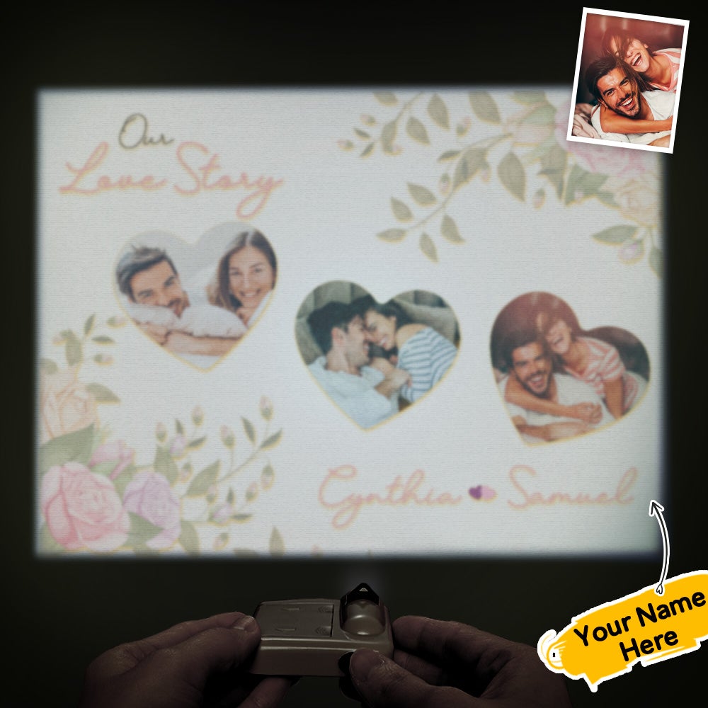 Custom Name Photo Projector Lamp Romantic Fresh Flower Home Party Decor Atmosphere Light Valentine's Day Gift