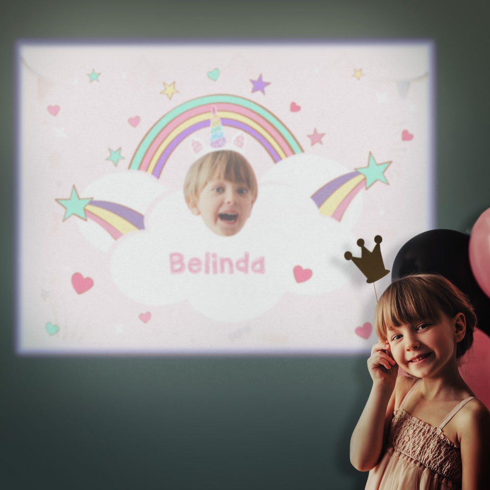 Custom Name Face Projector Lamp Cartoon Unicorn Home Party Decor Atmosphere Light