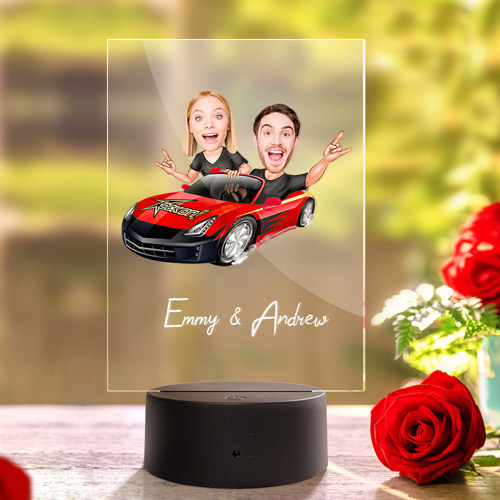 Custom Name and Photo LED Night Light Wooden Base Lamp Funny Gift for Her