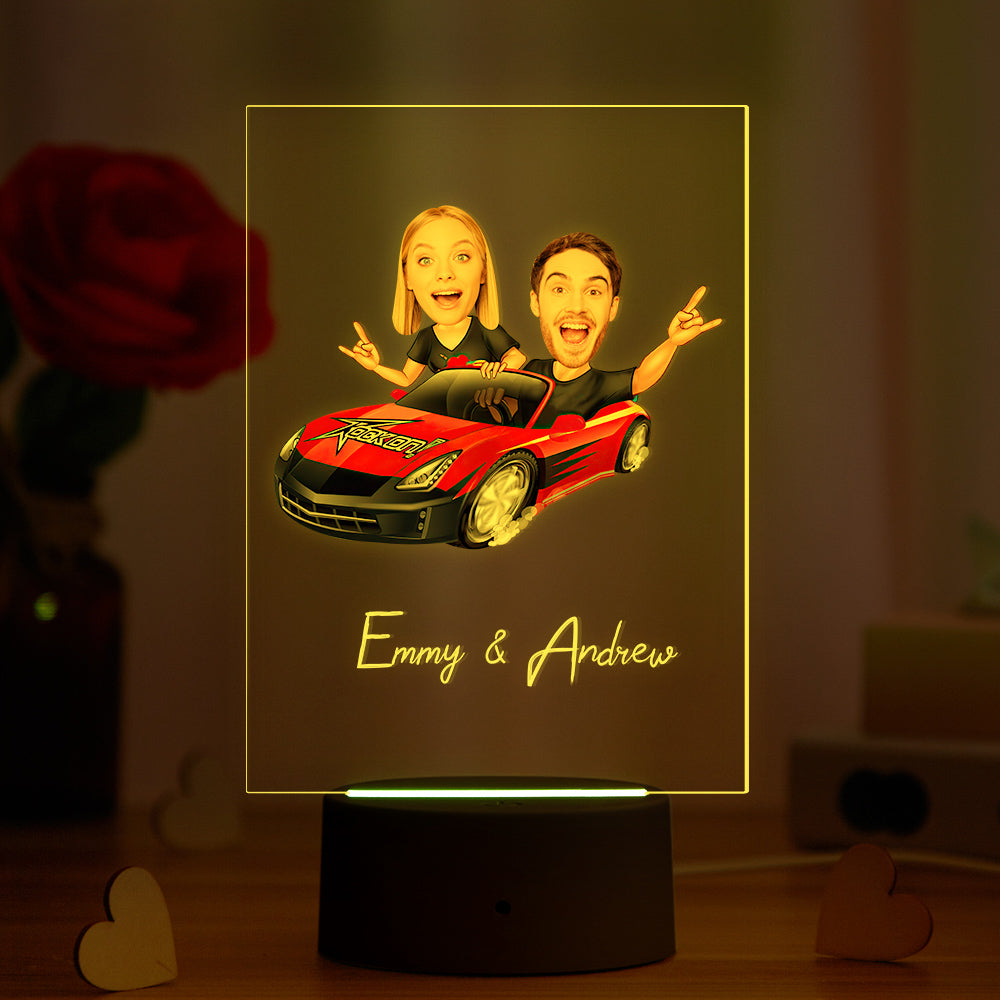 Custom Name and Photo LED Night Light Wooden Base Lamp Funny Gift for Her