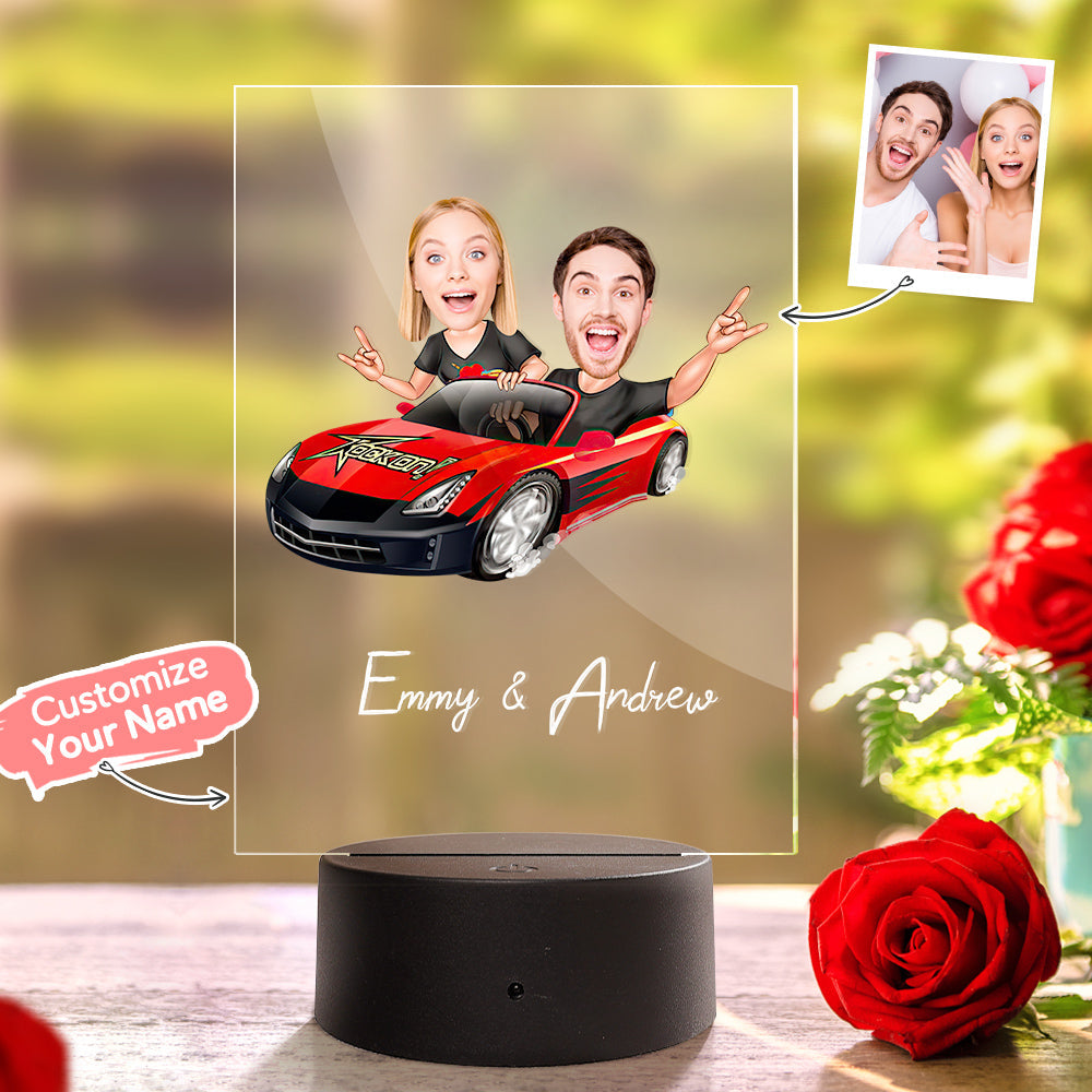 Custom Name and Photo LED Night Light Wooden Base Lamp Funny Gift for Her
