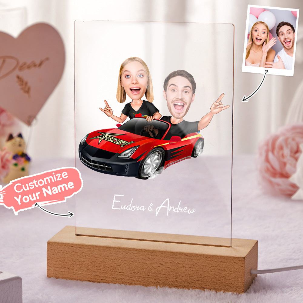Custom Name and Photo LED Night Light Wooden Base Lamp Funny Gift for Her