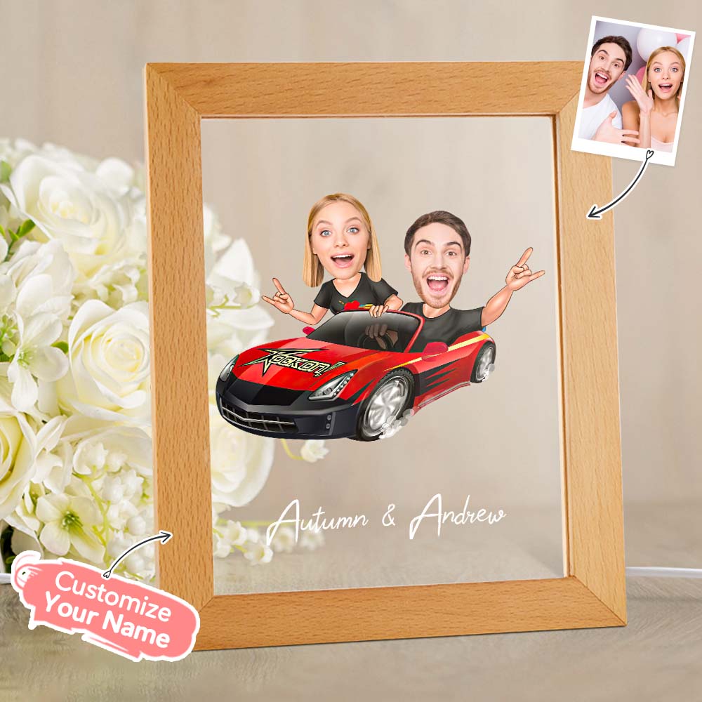 Custom Name and Photo LED Night Light Wooden Base Lamp Funny Gift for Her