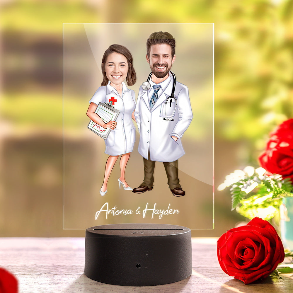 Custom Name and Photo LED Night Light Wooden Base Lamp Personalized Acrylic Lamp