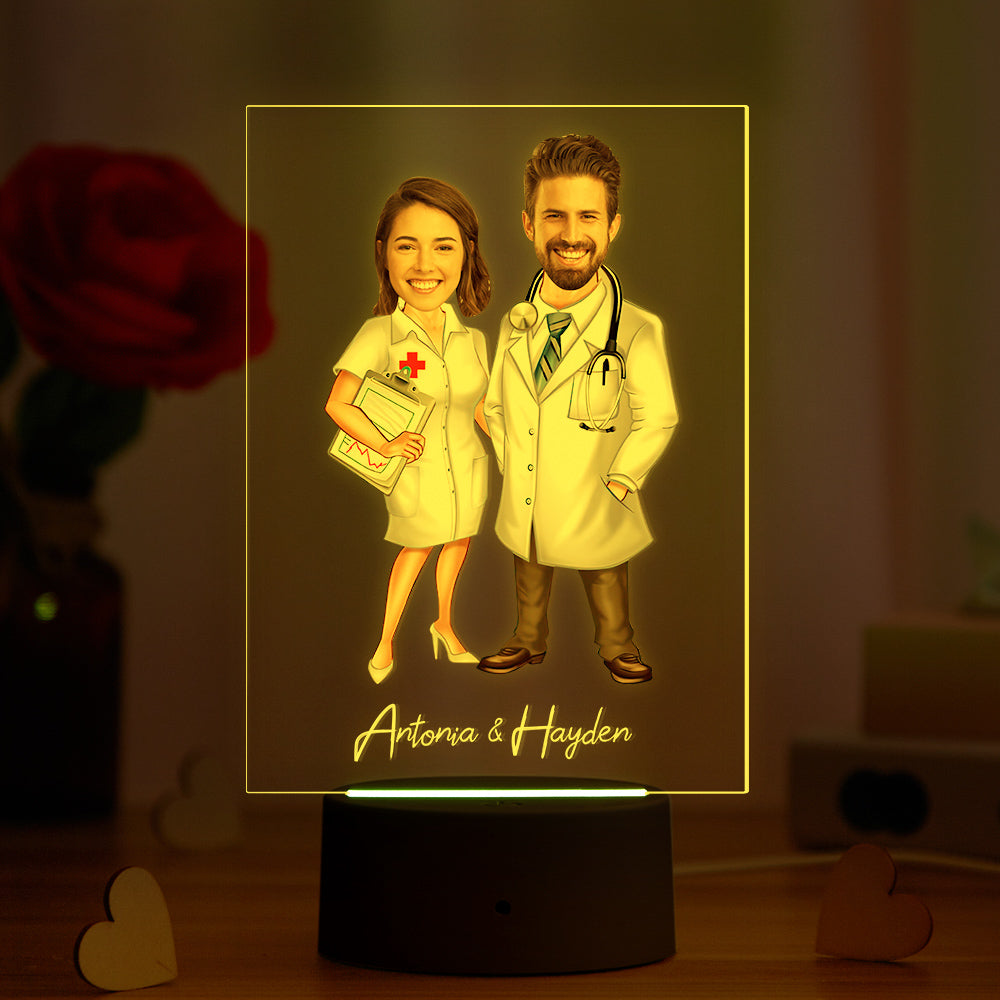 Custom Name and Photo LED Night Light Wooden Base Lamp Personalized Acrylic Lamp