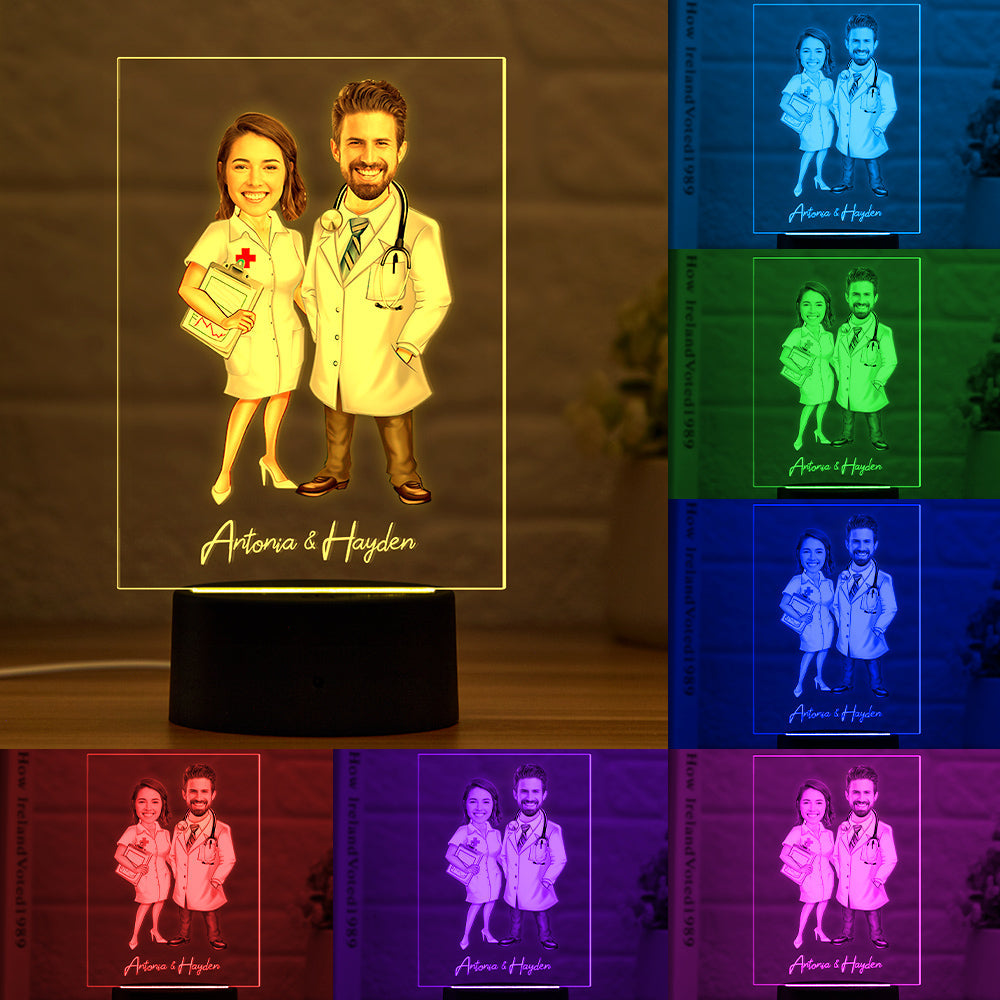 Custom Name and Photo LED Night Light Wooden Base Lamp Personalized Acrylic Lamp