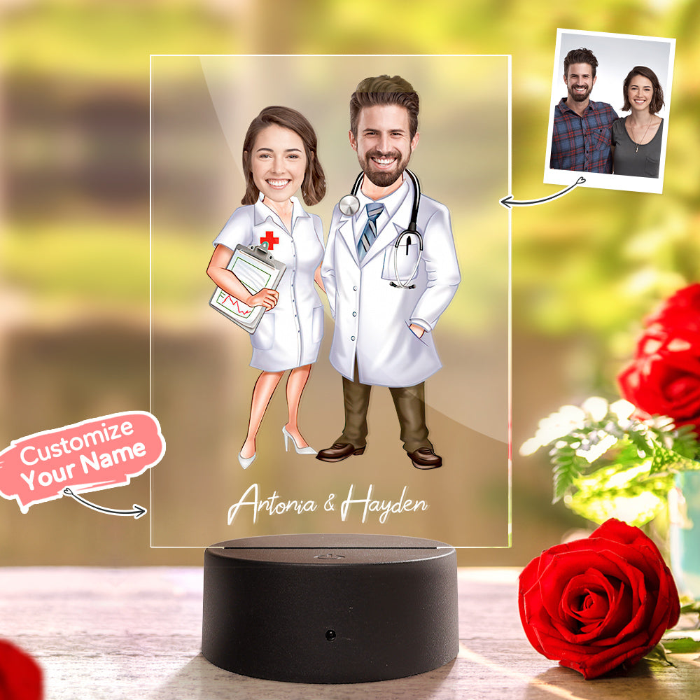 Custom Name and Photo LED Night Light Wooden Base Lamp Personalized Acrylic Lamp