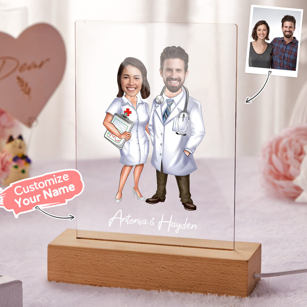 Custom Name and Photo LED Night Light Wooden Base Lamp Personalized Acrylic Lamp