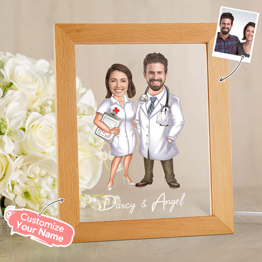 Custom Name and Photo LED Night Light Wooden Base Lamp Personalized Acrylic Lamp