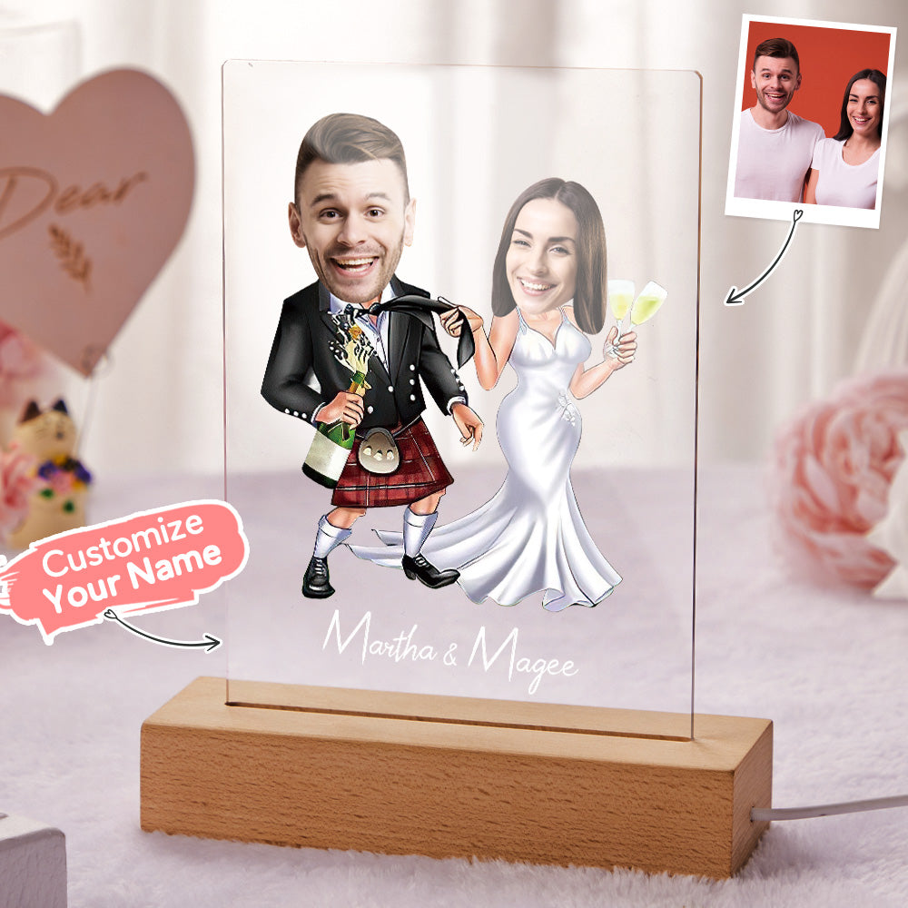 Personalized Acrylic Lamp Custom Name and Photo Wodden Frame LED Light Funny Gift