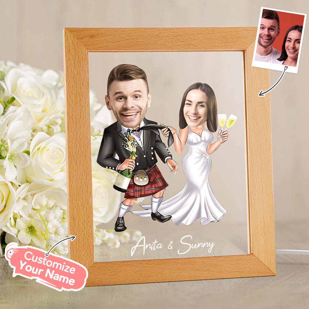 Personalized Acrylic Lamp Custom Name and Photo Wodden Frame LED Light Funny Gift