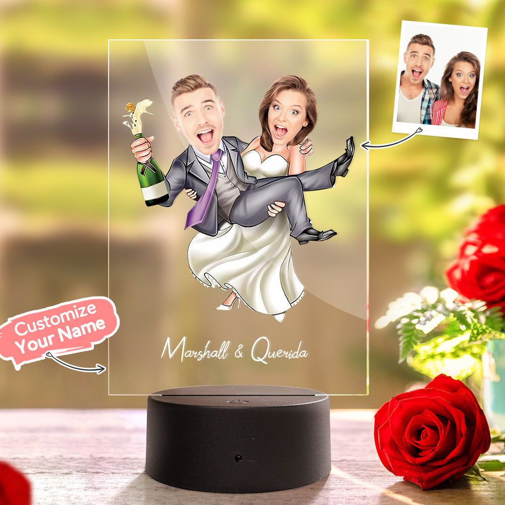 Personalized Acrylic Lamp Custom Name and Photo Wooden Base Lamp