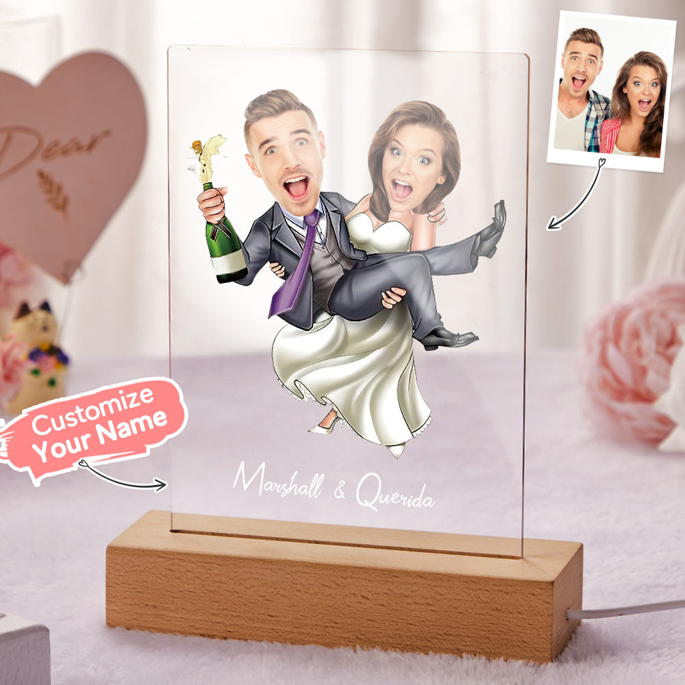 Personalized Acrylic Lamp Custom Name and Photo Wooden Base Lamp