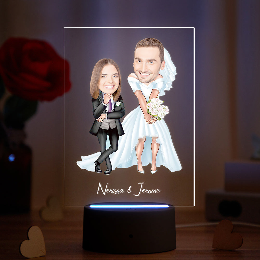 Personalized Acrylic Lamp Custom Name and Photo Wodden Frame Night Light