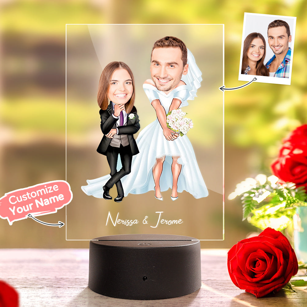 Personalized Acrylic Lamp Custom Name and Photo Wodden Frame Night Light