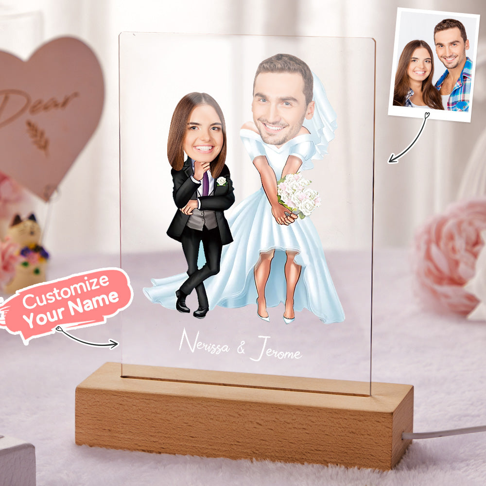 Personalized Acrylic Lamp Custom Name and Photo Wodden Frame Night Light