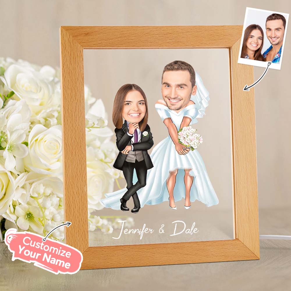 Personalized Acrylic Lamp Custom Name and Photo Wodden Frame Night Light