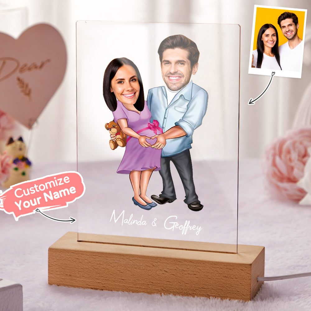 Custom Acrylic Lamp Personalized Name and Photo Wodden Frame Night Light