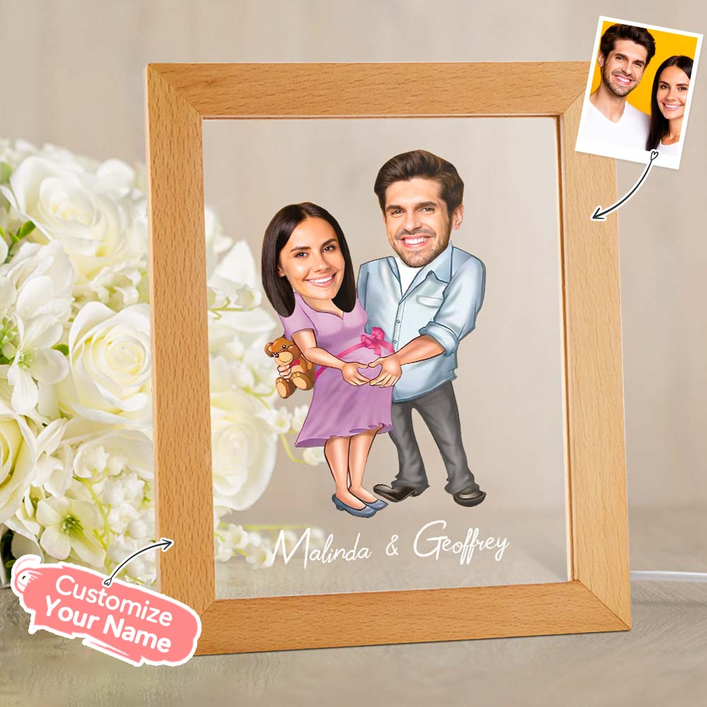 Custom Acrylic Lamp Personalized Name and Photo Wodden Frame Night Light